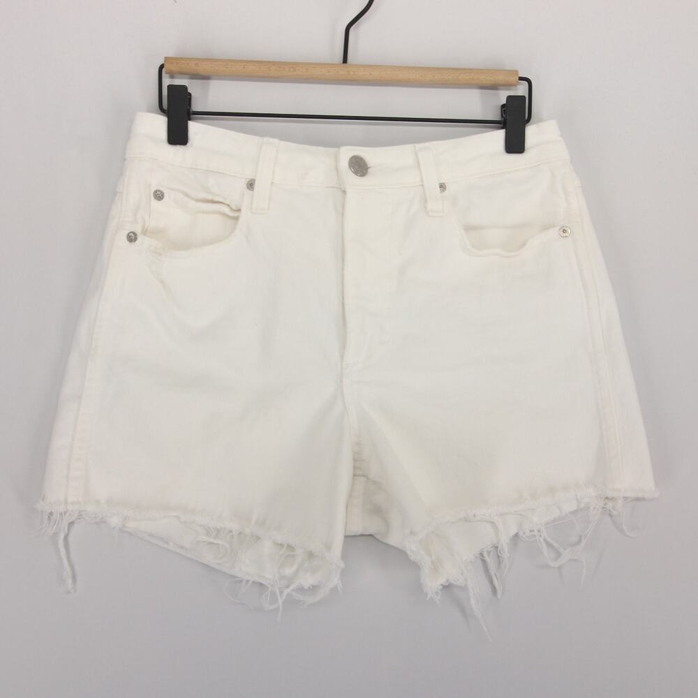 AMO Tomboy Shorts Womens 27 White Frayed Raw Hem Denim Cutoff Button Fly